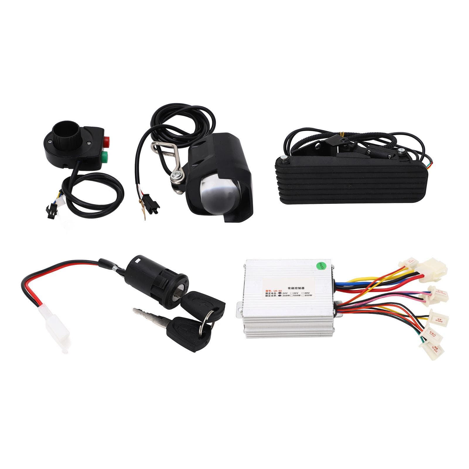 24V 350W Brushed Motor Controller with Foot Throttle Pedal Front Lamp Switch Set for Electric