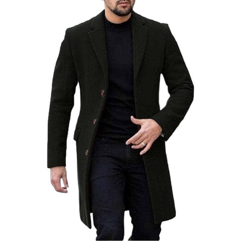Wool Coat Men's Coat Single-breasted Cardigan Woolen Coat L black