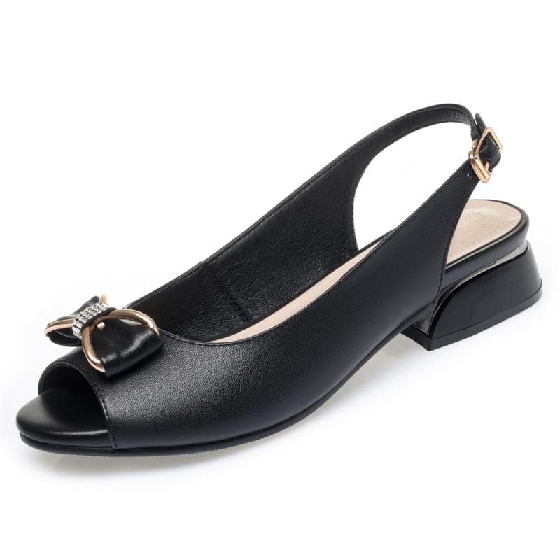 Women Sandals Genuine Leather  Open Toe Fashion Bow Women's Sandals Fish Beak Large Size Sandals Ladies 38