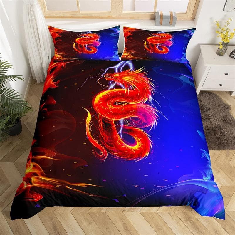 3D Dragon Themed Household Bedding Set Chinoiserie Style Quilt Cover Pillowcase 2/3 Pieces AU180 * 210 Full Size Decorative Quilt Cover AU Double 180x210cm
