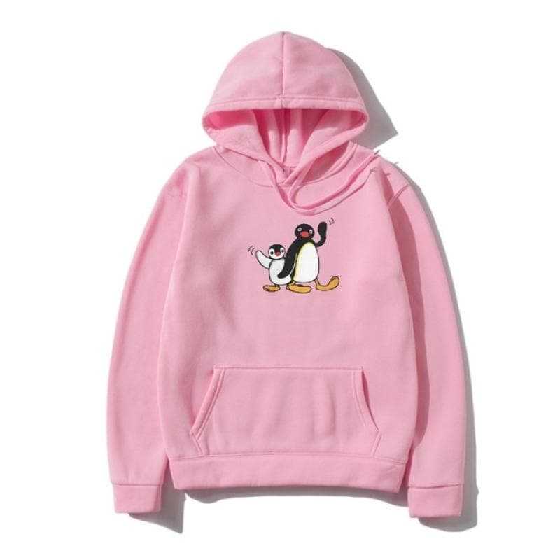 Pingu Men's Pullover Penguin Series Cartoon Meme Kids Retro Cute Funny Funny Hoody Camisas Hoodie Pullover Premium Cotton S pink