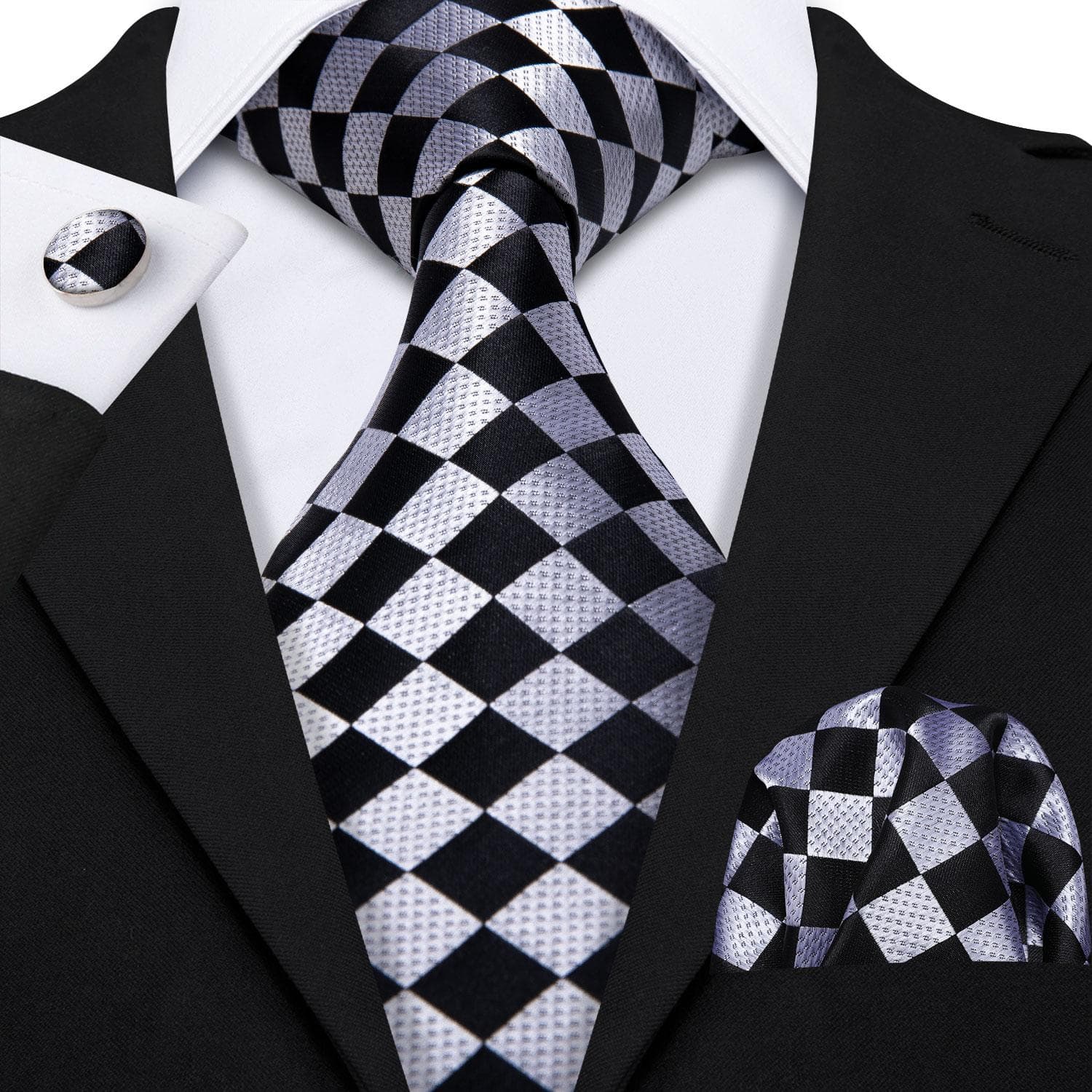 Hi-Tie Mens Accessories Silk Tie Handkerchief Cufflinks Set for Wedding Party Floral Solid Necktie N-1441