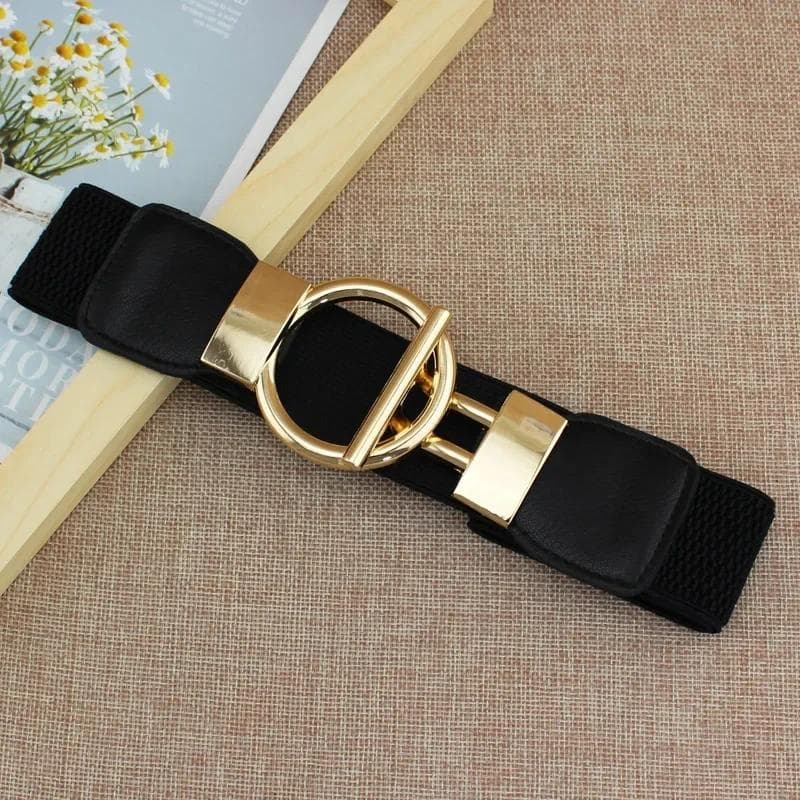 Fashion Dress Waist Belt For Women Simple Waist Elastic Ladies Band Round Buckle Decoration Coat Sweater Party Waist Belt black