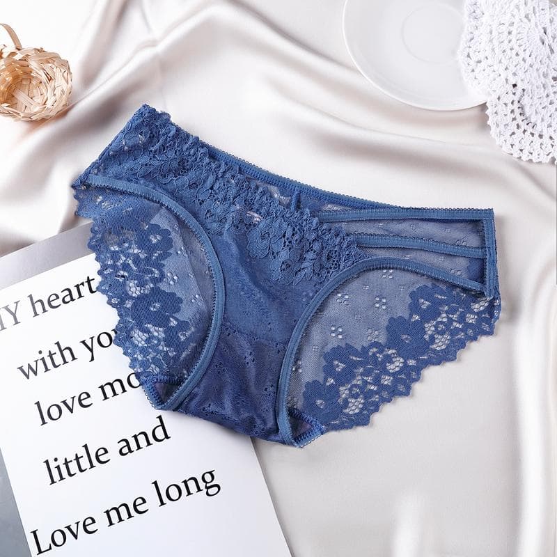 Women Panties Floral Lace Charming Briefs Lingerie Underwear Women Beauty Hip Pants Bragas Tanga L blue
