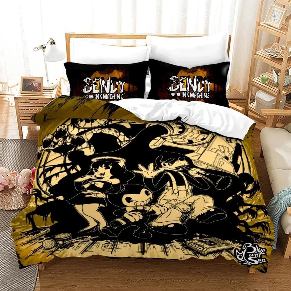 New Anime Bendy & Ink Machin Bedding Set Single Twin Full Queen King Size Bed Set Adult Kid Bedroom Duvetcover Set Home Textile US Full 200x230cm