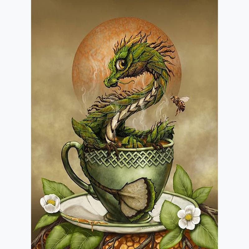 DIY Diamond Embroidery Painting Cross Stitch Kits Diamond Mosaic Tea Cup Dragon 20X30CM