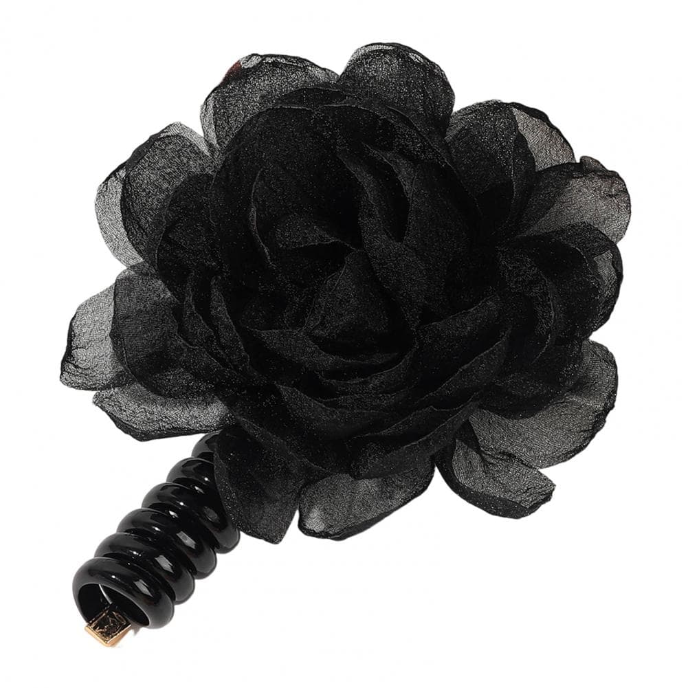 Phone Cord Hair Tie with Chiffon Flowers Lightweight Versatile Elastic Hair Rope for Elegant Look Soft Damage-Free Compact Porta black