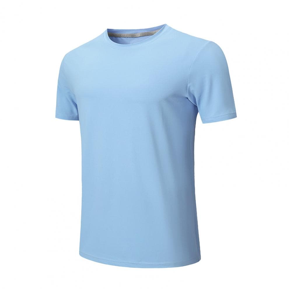 Summer Men Top Ice Silk Quick-drying Short Sleeves O Neck Loose Solid Color Thin Elastic Casual Pullover Daily Sport T-shirt S light blue
