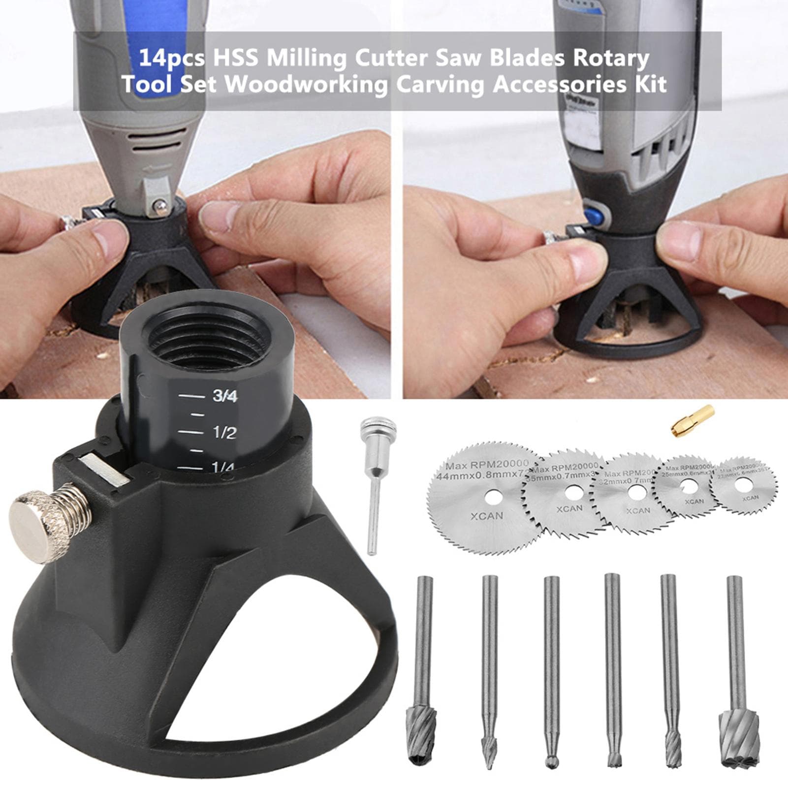 14pcs HSS Milling Cutter Saw Blades Rotary Tool Set Woodworking Carving Accessories Kit