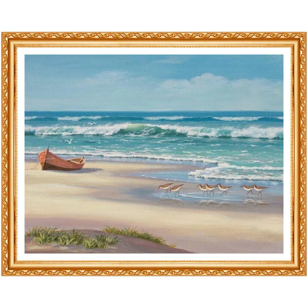 New 5D DIY Diamond Painting Beach Sea Boat Scenic Full Round Diamond Cross Stitch Painting Decor 20X30CM