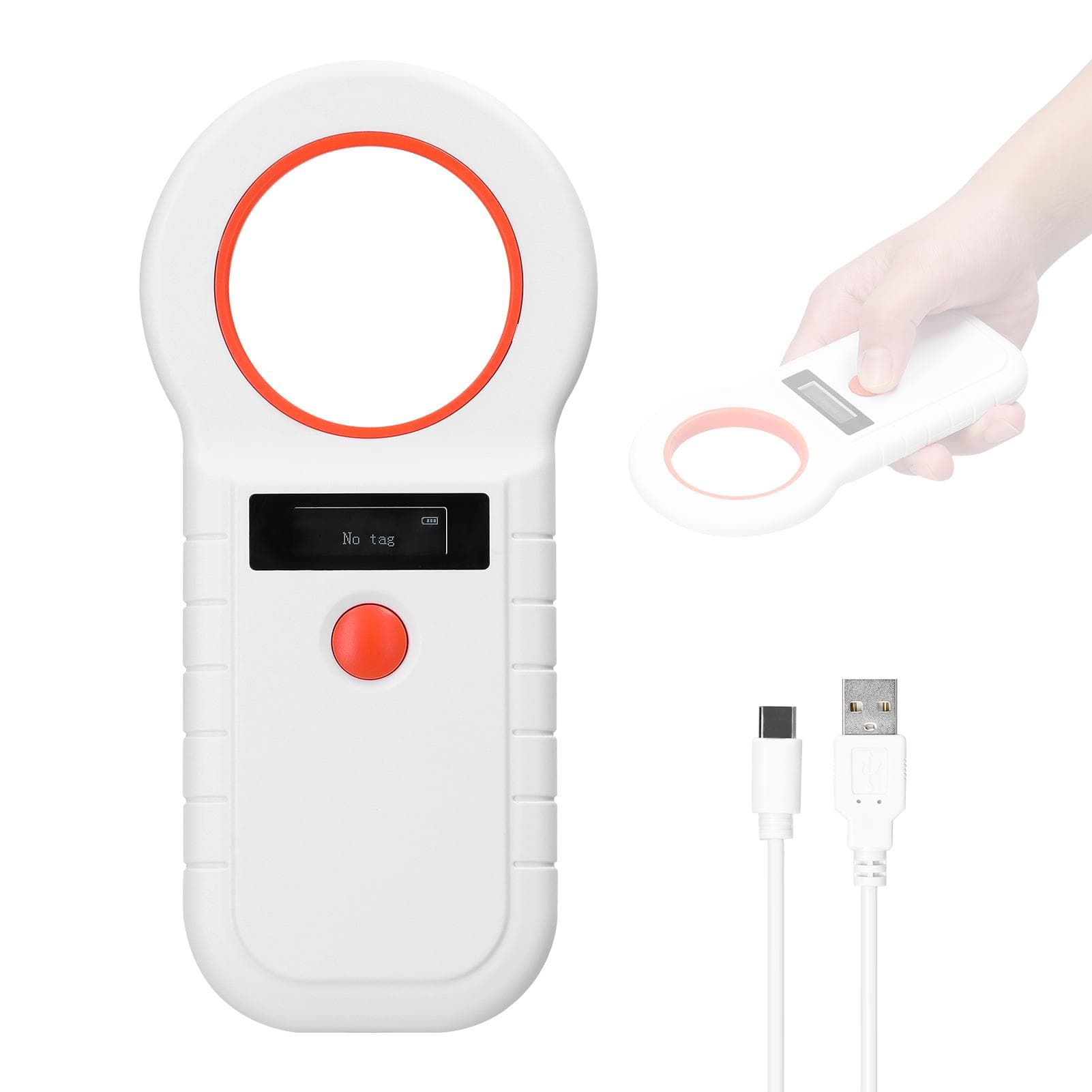 Pet Microchip Reader Scanner Wireless RFID Handheld Chip Scanner Rechargeable Animal Tags Scanner white