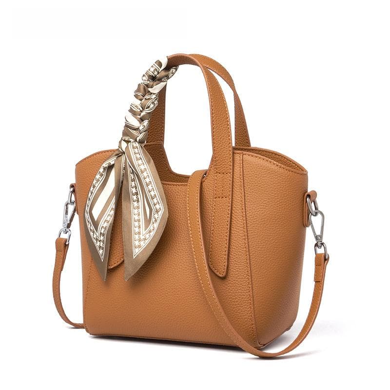 Leather Women's Bag, Solid Color, Fashionable, Commuting, High-end Feel, Casual Tote Bag, Large-capacity Handbag 19*11*20cm brown