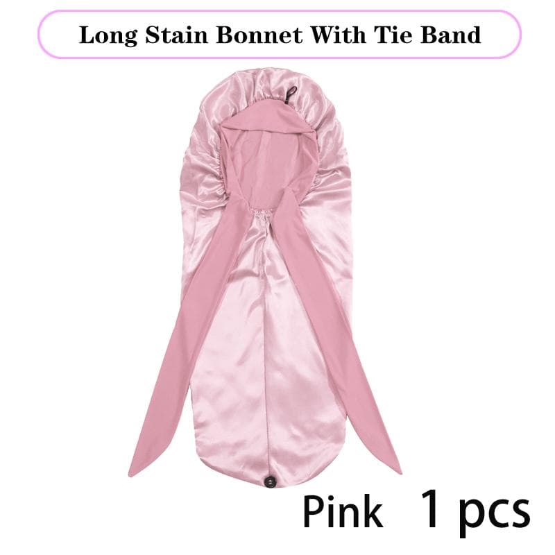 Soft Silky Long Satin Bonnet For Natural Hair And Curly Hair Extra Large Size Hair Cap With Tie For Comfortable Night Sleep 1Pcs pink