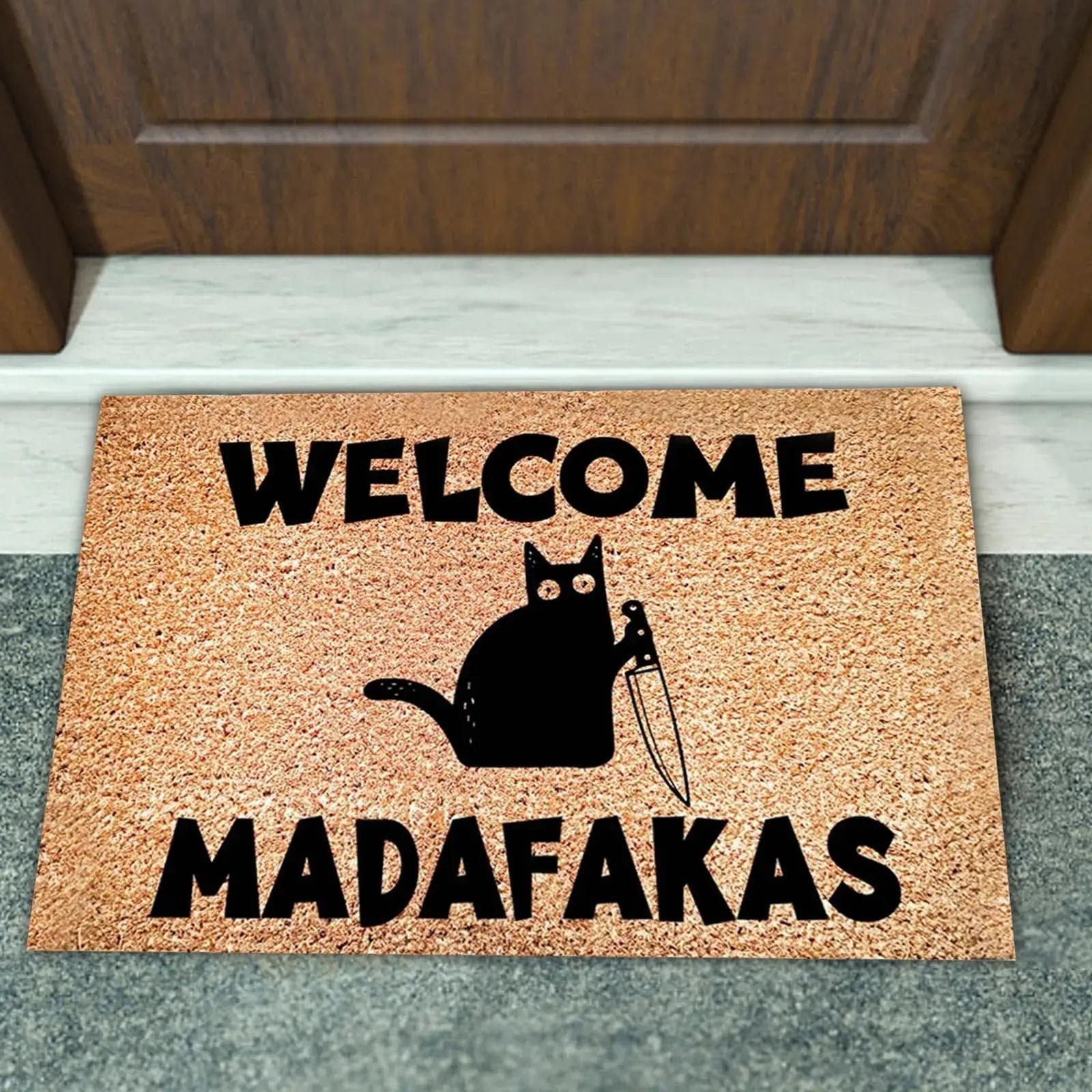 Dark Cat Welcome Madafakas Full Print Door Mat Fun Door Mat Home Decoration Kitchen and Bathroom Decoration Gift Giving coffee