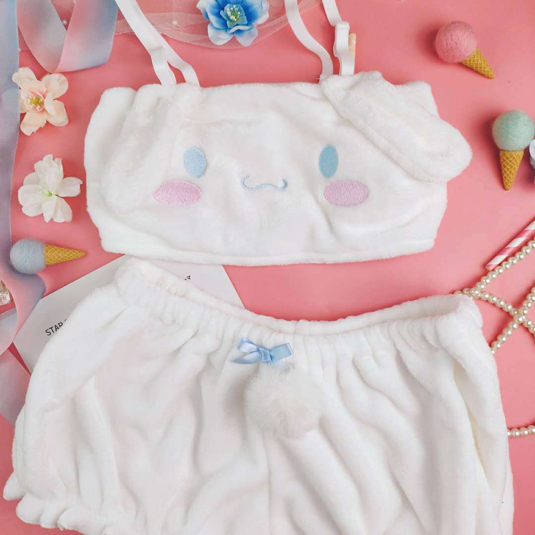 Cosplay Lingerie Winter Velvet Tube Top and Panties Kawaii Bunny Girls Pajamas for Women Sleepwear Loungewear Sets L white