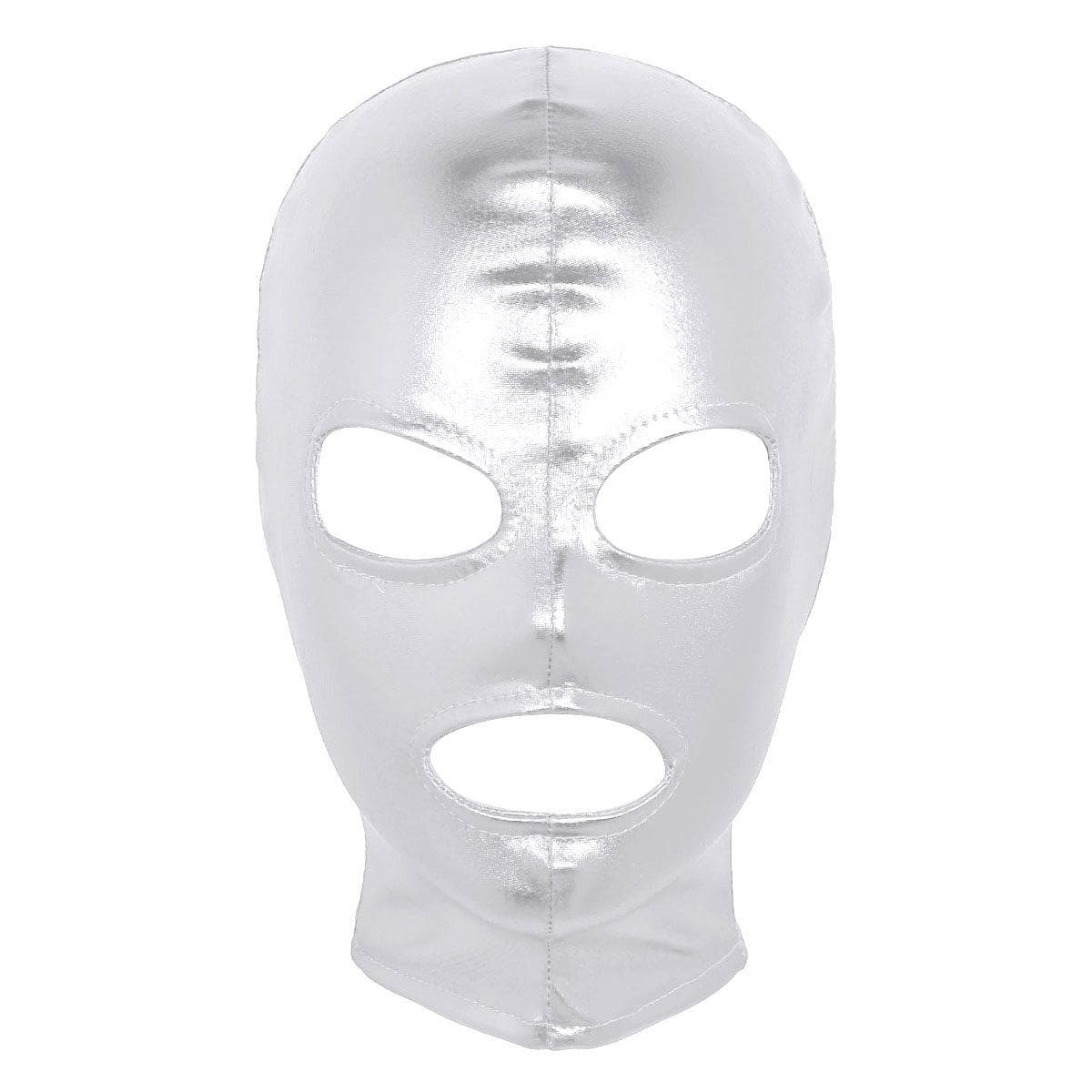 Unisex Latex Full Cover Zentai Hood Mask Open Eye Mouth Face Cover Costume silver