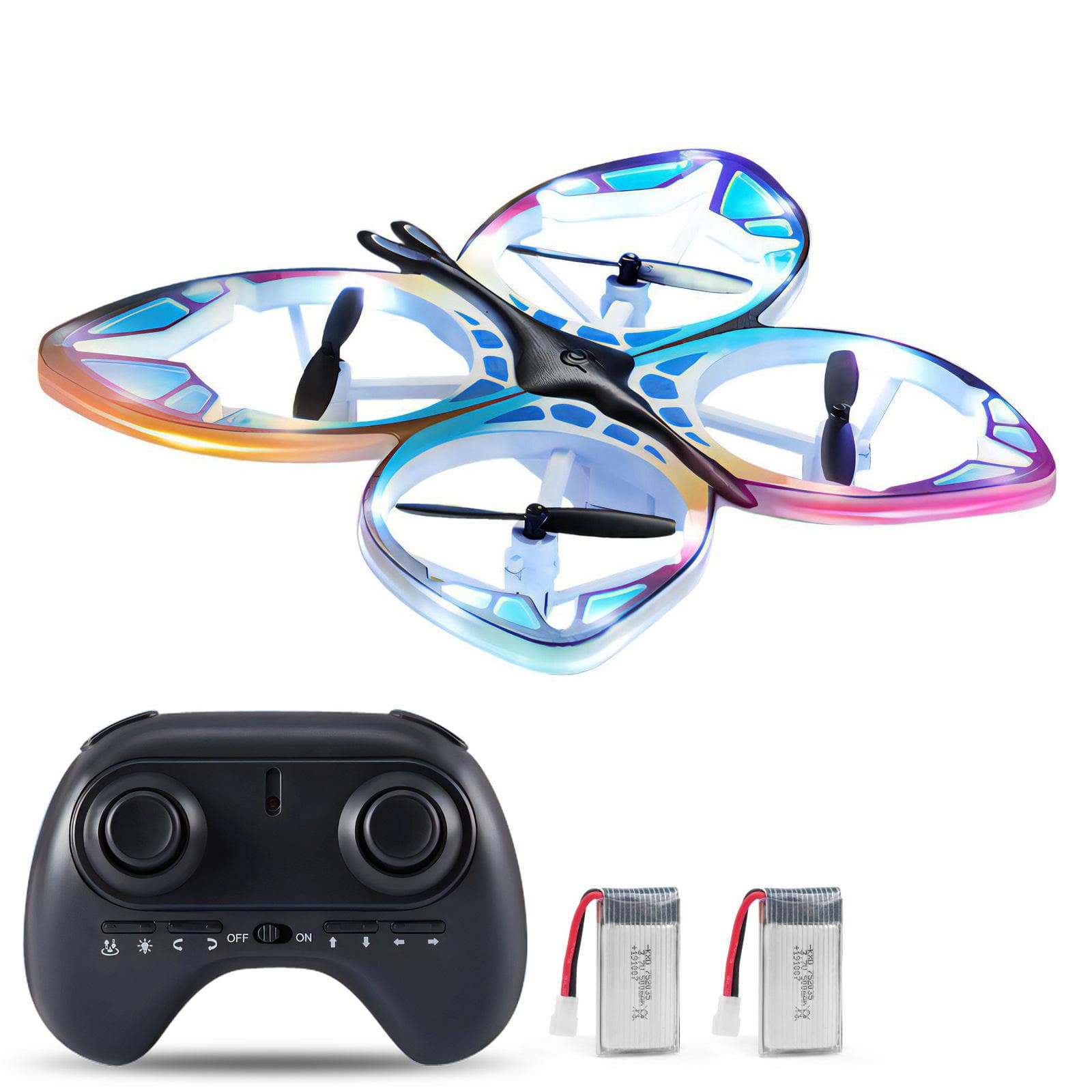Mini Drone for Kids Remote Control Drone with Colorful Light 3D Flip, Headless Mode, Altitude Hold 2 battery blue