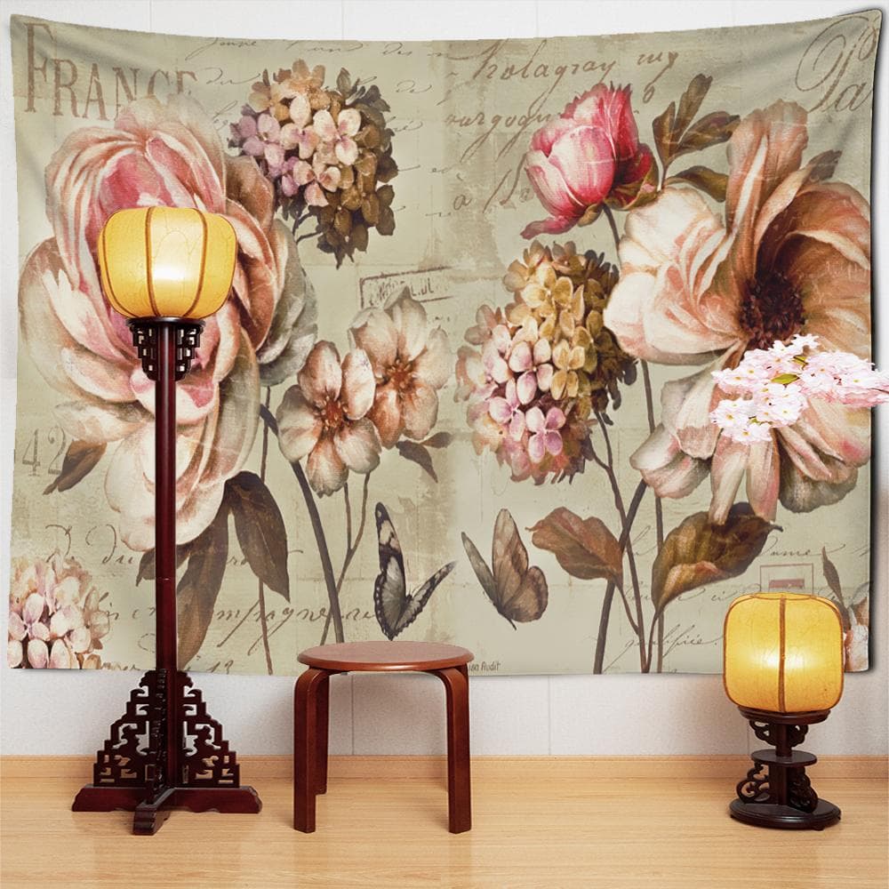 Hand Painted Lotus Tapestry Wall Hanging Bohemian Simple Fresh Hippie Tapiz Bedroom Background Room Decor 95x70cm