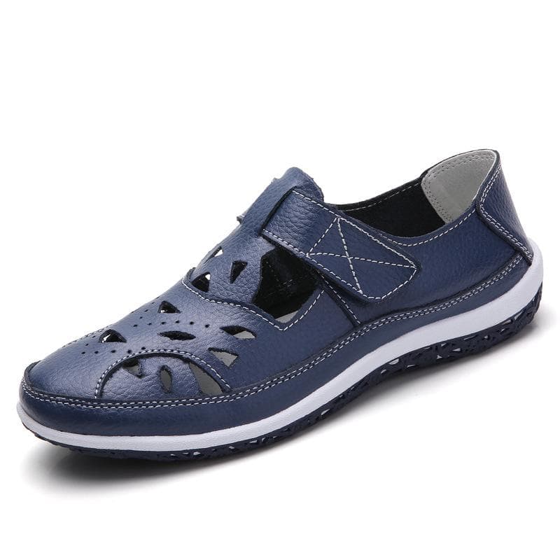 Fashion Genuine Leather Women's Sandals 2024 Summer Handmade Ladies Shoe Leather Sandals Women Flats Beach shoes Retro Mother Shoes 40 dark blue