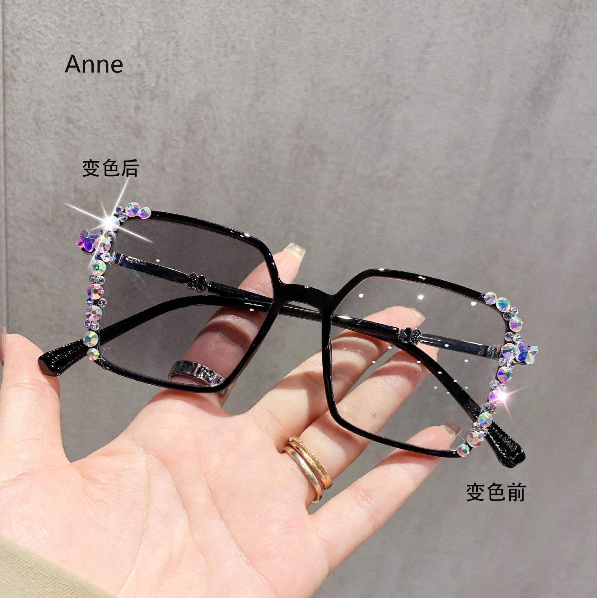 Luxury Diamond Cut Photochromic Glasses Trendy Color Changing Eyeglasses Handmade Myopia Glasses for Women Men Fashion -2.75