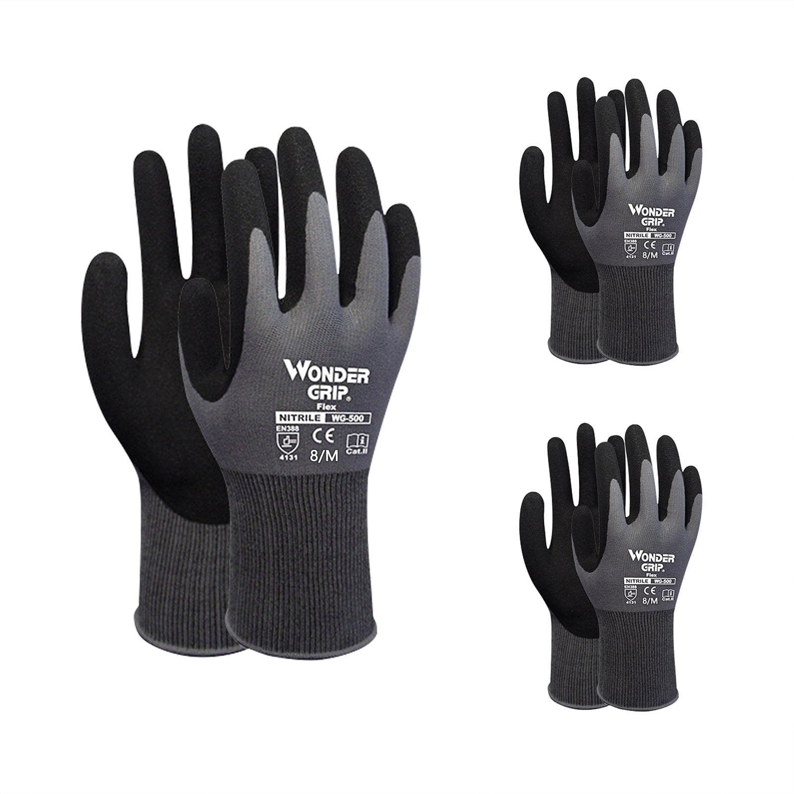 3-Pairs Nitrile Impregnated Work Gloves Safety Gloves for Gardening Maintenance Warehouse for Men Size M