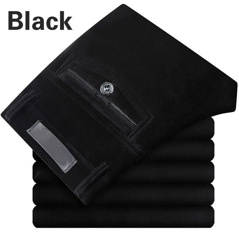 Pants men corduroy cord trousers stretch straight pants casual loose high waist vintage retro 30 black
