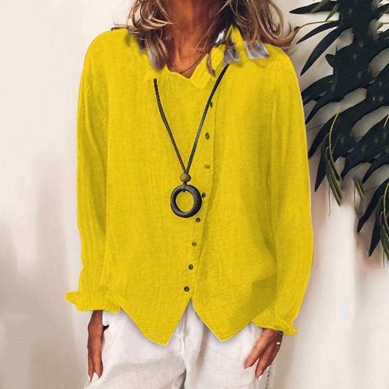 Casual Ladies Breathable Loose Cotton Linen Shirt Autumn Solid Color Temperament Blouses Tops Women S yellow