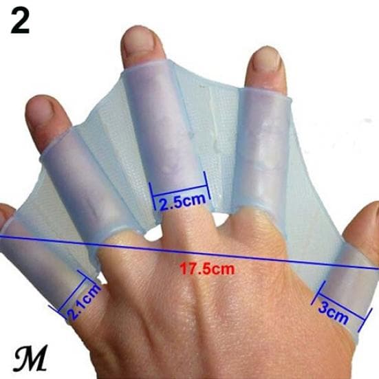 Swimming Finger Webbed Gloves Silicone Flippers Fins Paddle Frog Hand Accessory M