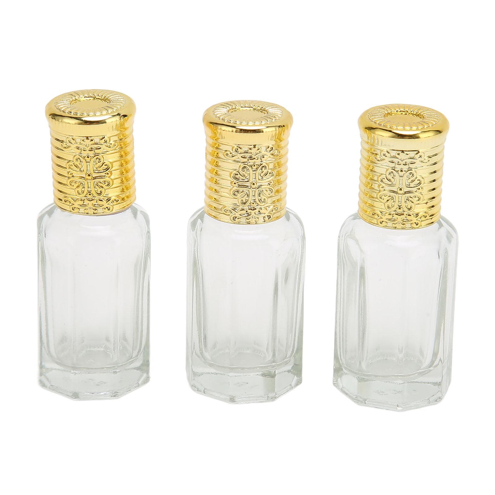 3pcs Refillable Perfume Bottle 10ml Golden Cover Transparent Glass Refillable Perfume Container for