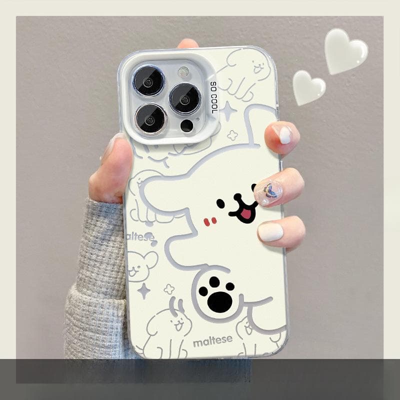 Applicable To Apple 13 Mobile Phone Case Iphone15 Cute Line Puppy Stand 14promax Color Silver Matte XR Women iPhone 6s Plus