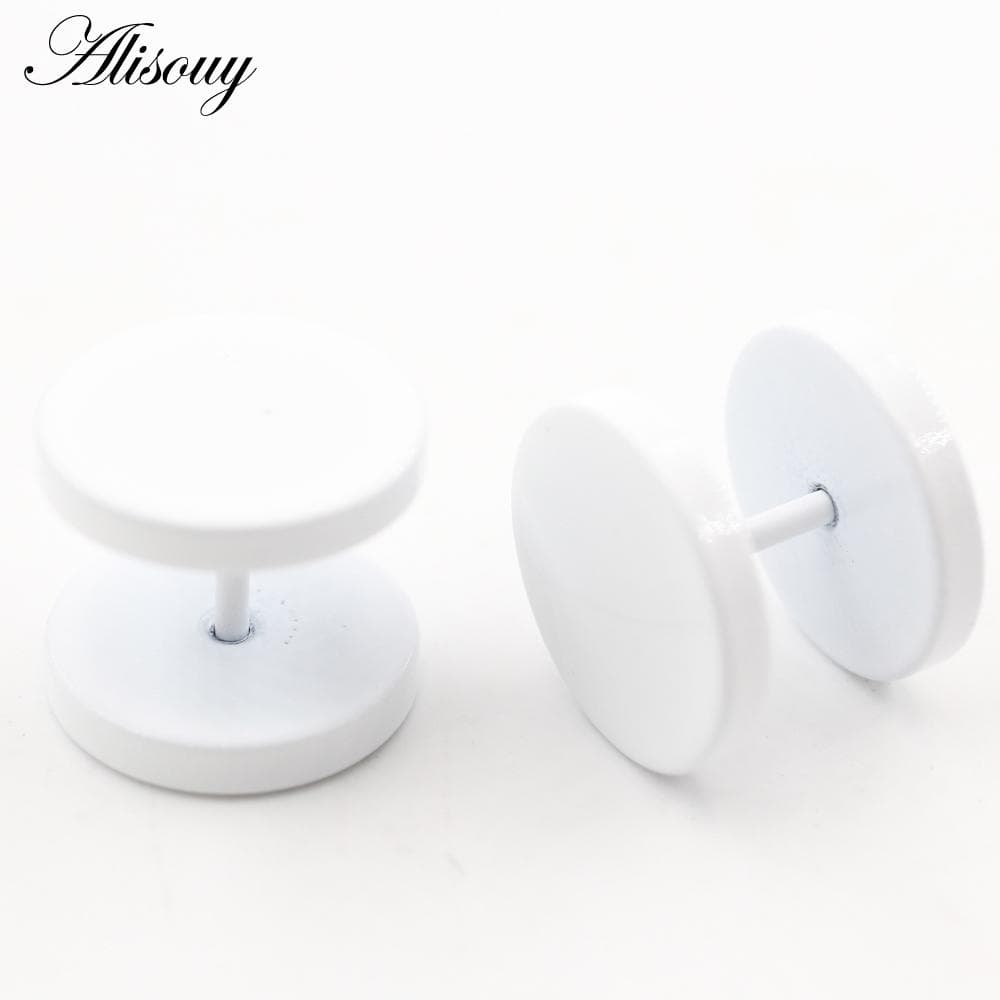Alisouy 2pcs 3-14mm Baking Paint Stainless Steel Unisex Men Women Barbell Round Ear Stud Earring Tragus Helix Piercing Jewelry 5mm white