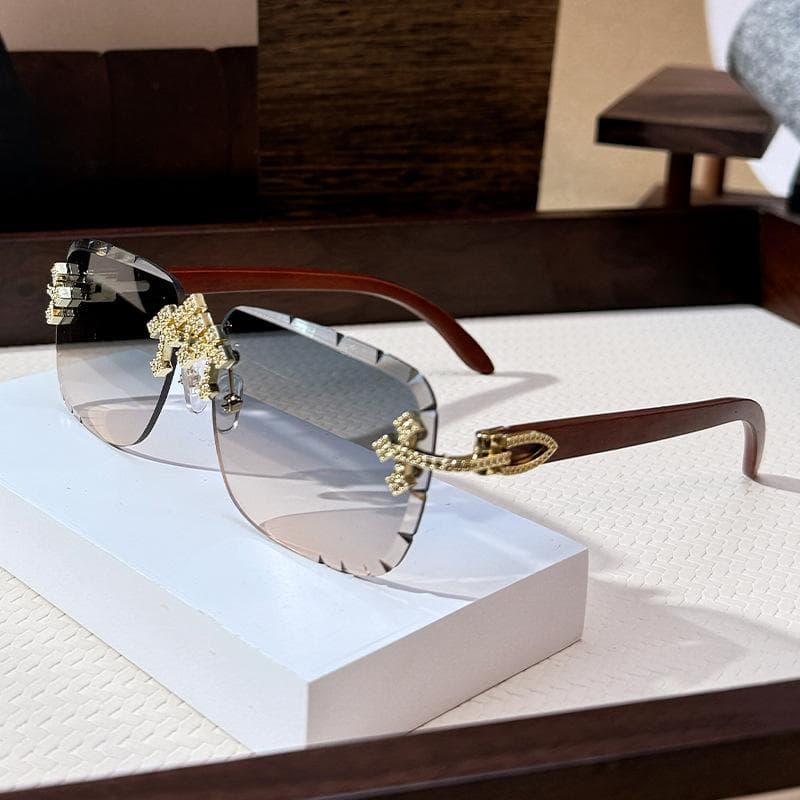 Cross Town Diamond Sunglasses Men'S Gypsy Golden Minute Frameless Sunglasses Decorative Wood Grain