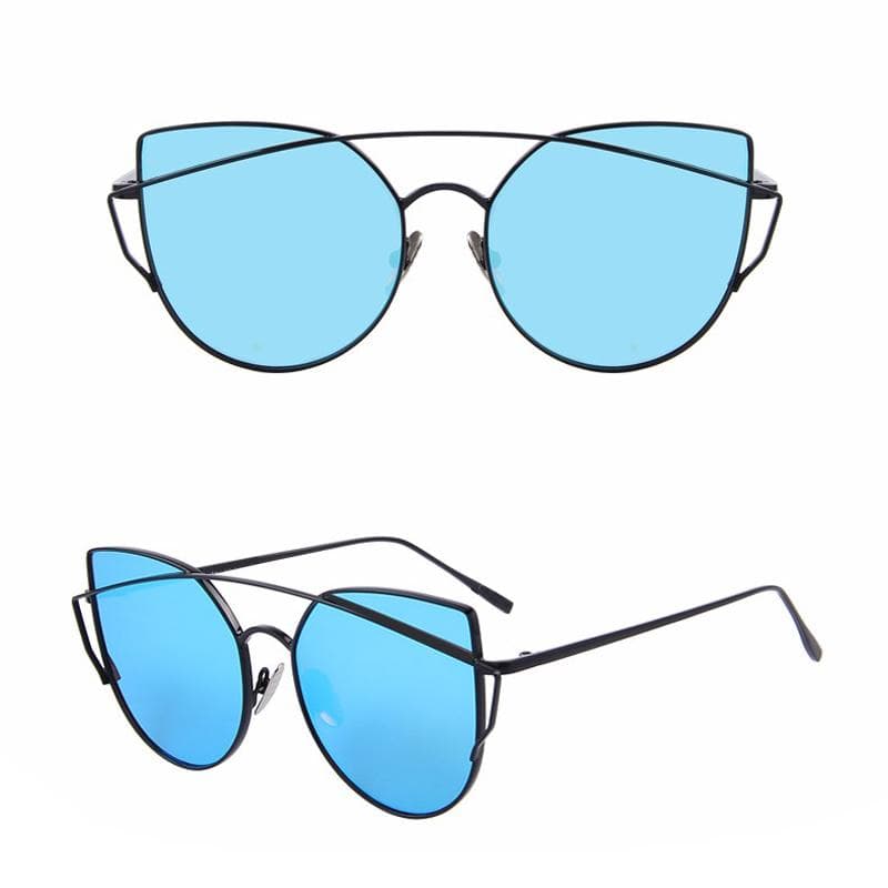 Pink vintage Mirror female Women Cat Eye Sunglasses Brand Designer Twin-Beams ladies Sun glasses for women retro Feminino