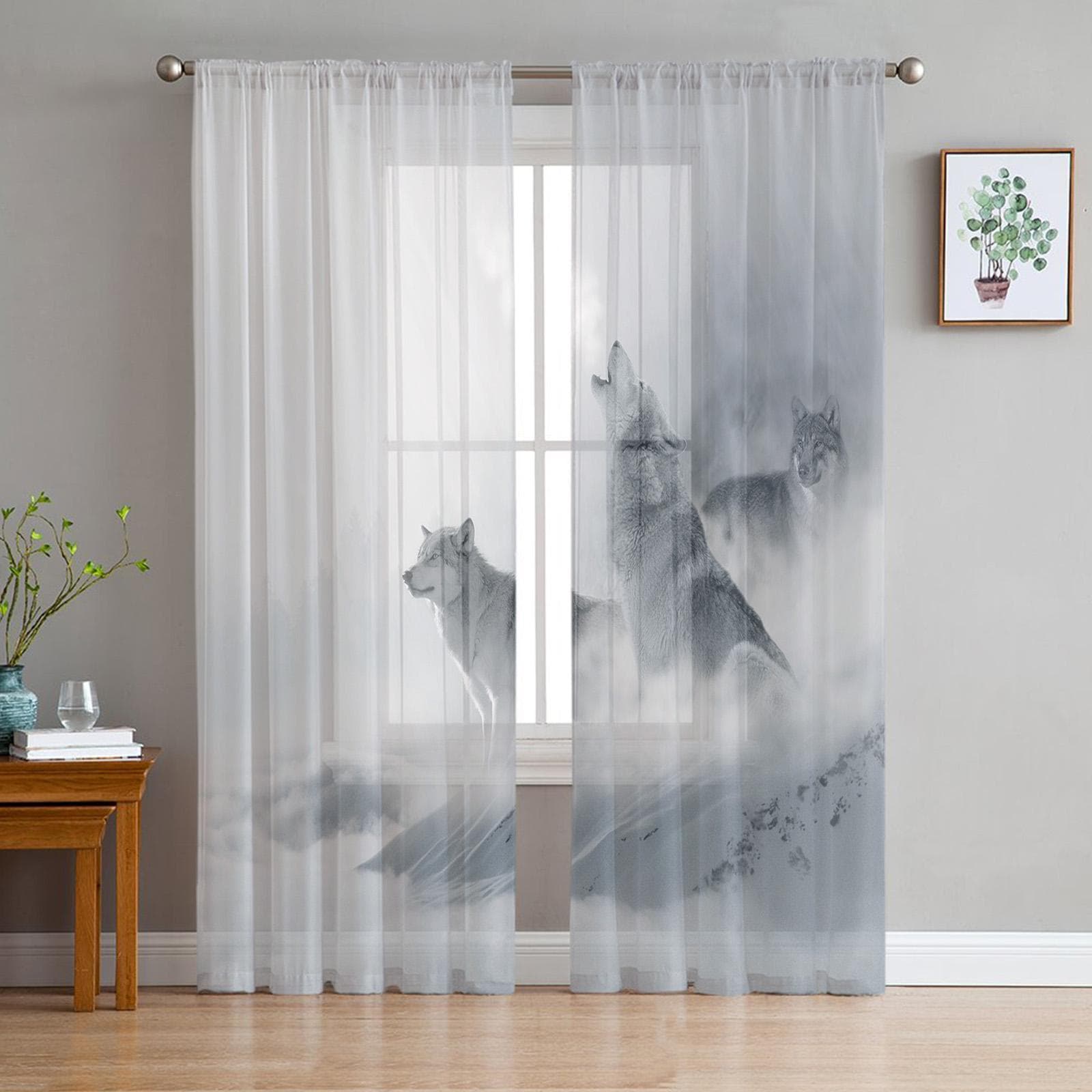 Wolf Forest Animal Tulle Curtains For Living Room Voile Sheer Window Curtain For Bedroom Chiffon Curtains For Kitchen 135W x 244H(cm)