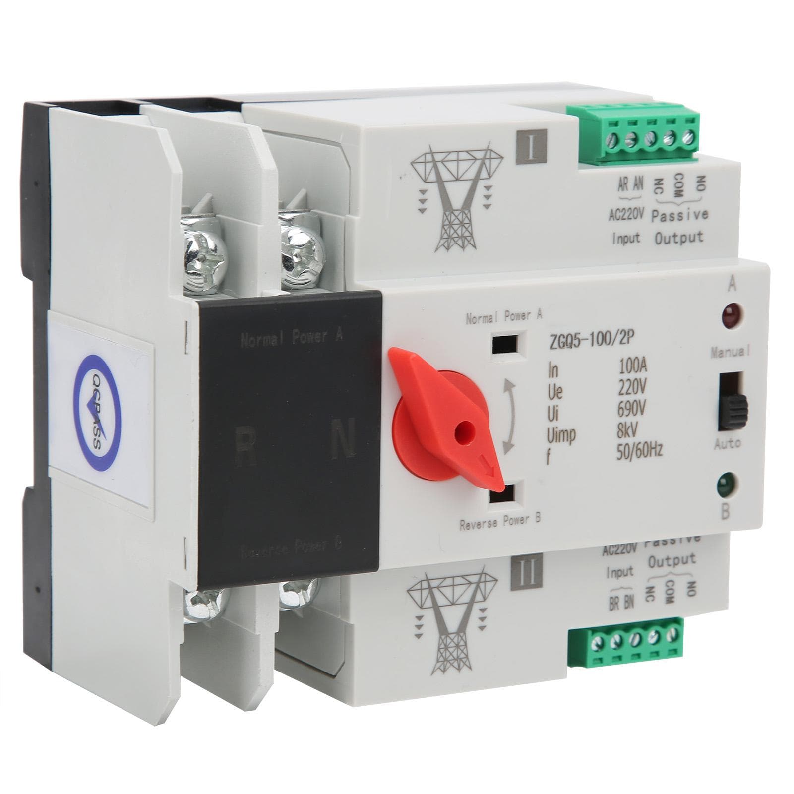 Dual Power Automatic Transfer Switch Uninterrupted 2 Way Controller ZGQ51002P 220V