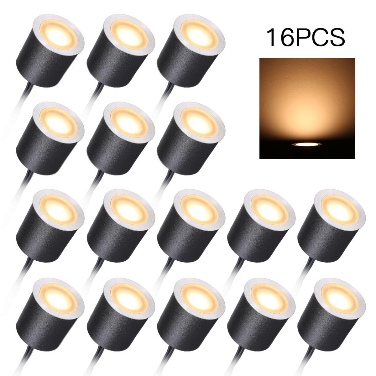 DC12V Low Voltage Recessed LEDs Deck Lights IP67 Waterproof Outdoor In-ground Lamp Landscape Light 16pcs warm white