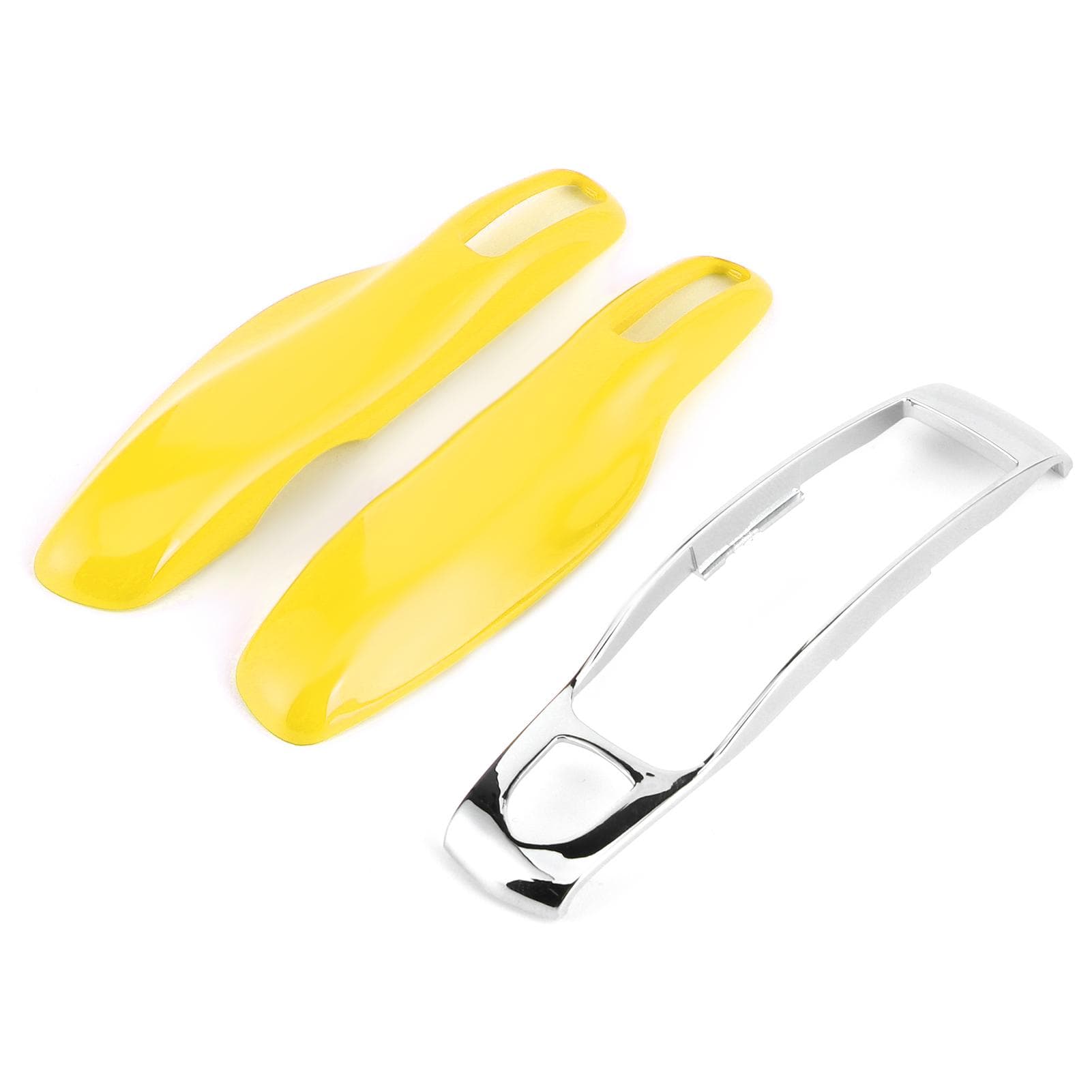 3pcs Remote Key Fob Cover Trim Protective Case Fit for Porsche Macan Cayenne Panamera(Yellow Silver