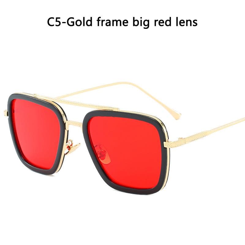 Square Edith Sunglasses Vintage Tony Stark Silver Metal Frame Blue Lens Steampunk Eyewear for Men Women SHOW AS PICTURE