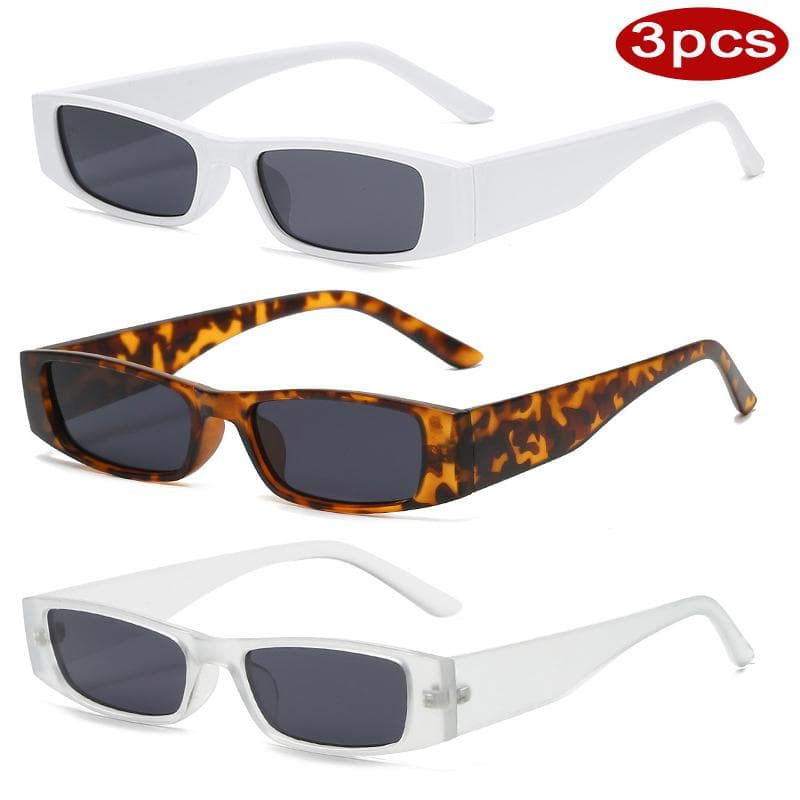 3pcs Women UV400 Protective Glasses Narrow Square Frame Sunglasses Simple Style Black Lens Shades