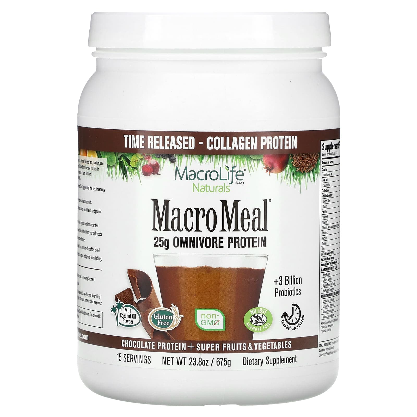 Macrolife Naturals, Macromeal, Chocolate Protein + Superfood, 23.8oz (675g)
