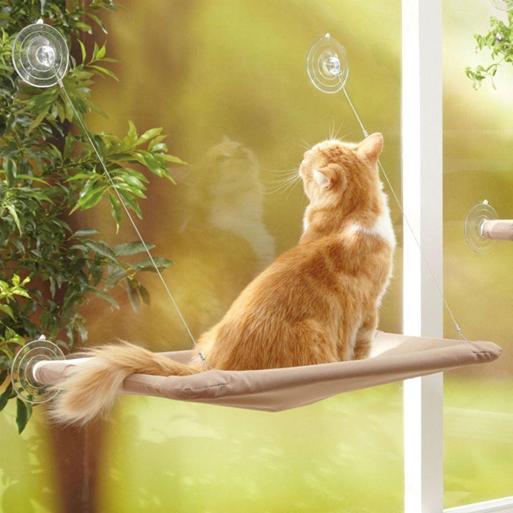 Cat Window Perch Hammock Window Mounted Cat Bed Cooling Breathable Canvas khaki