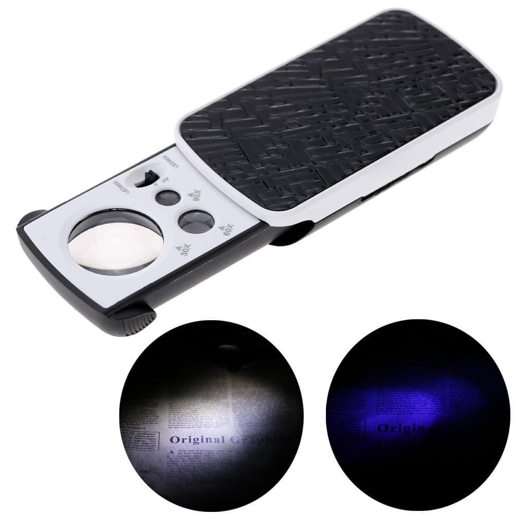 Multifunctional Portable 30X60X90X High Madnification Magnifier with 2 LED Lights 1 UV Money 2