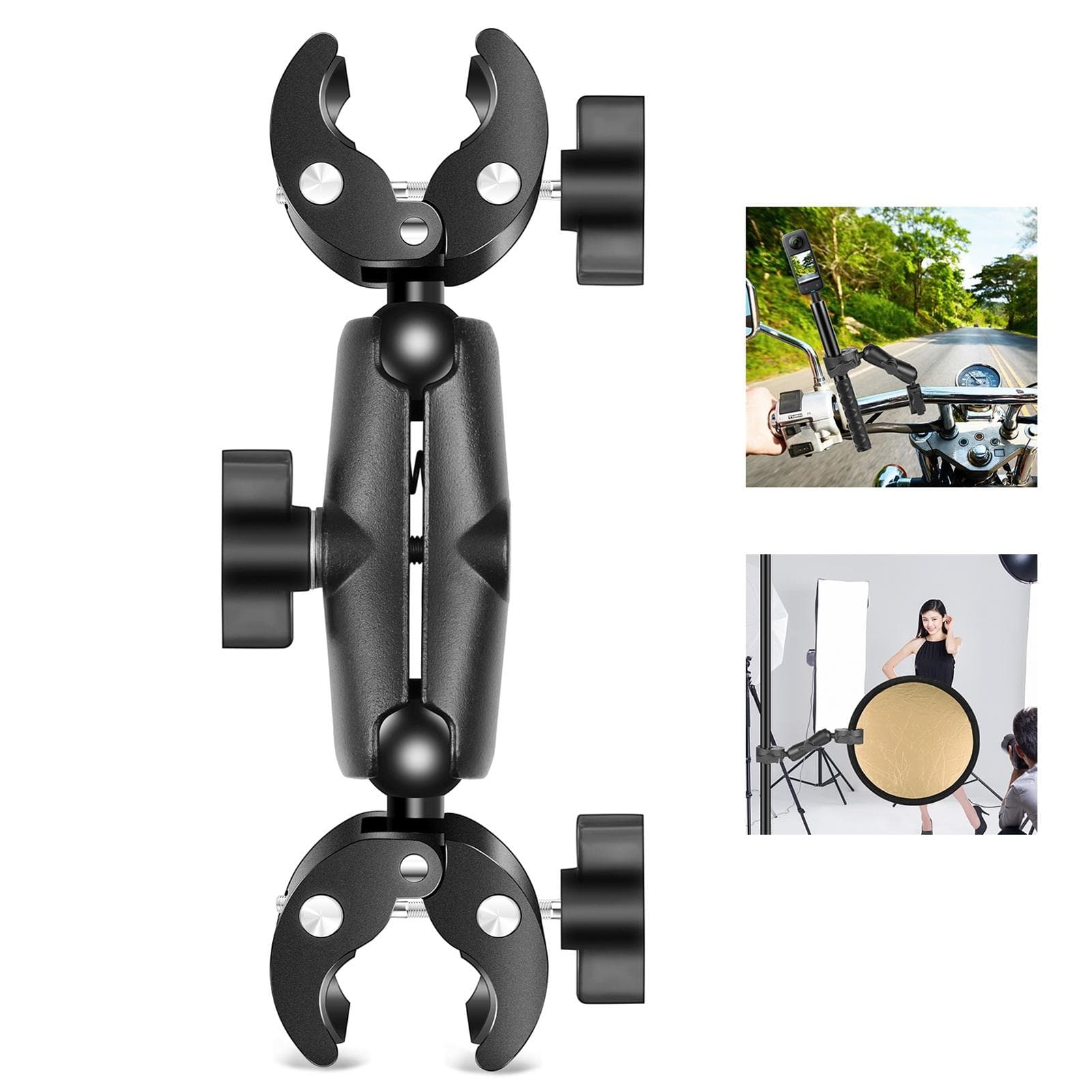 PULUZ PU849B Flexible Motorcycle Super Clamp Double Crab Clamps 360 degrees Rotatable Sports Camera black