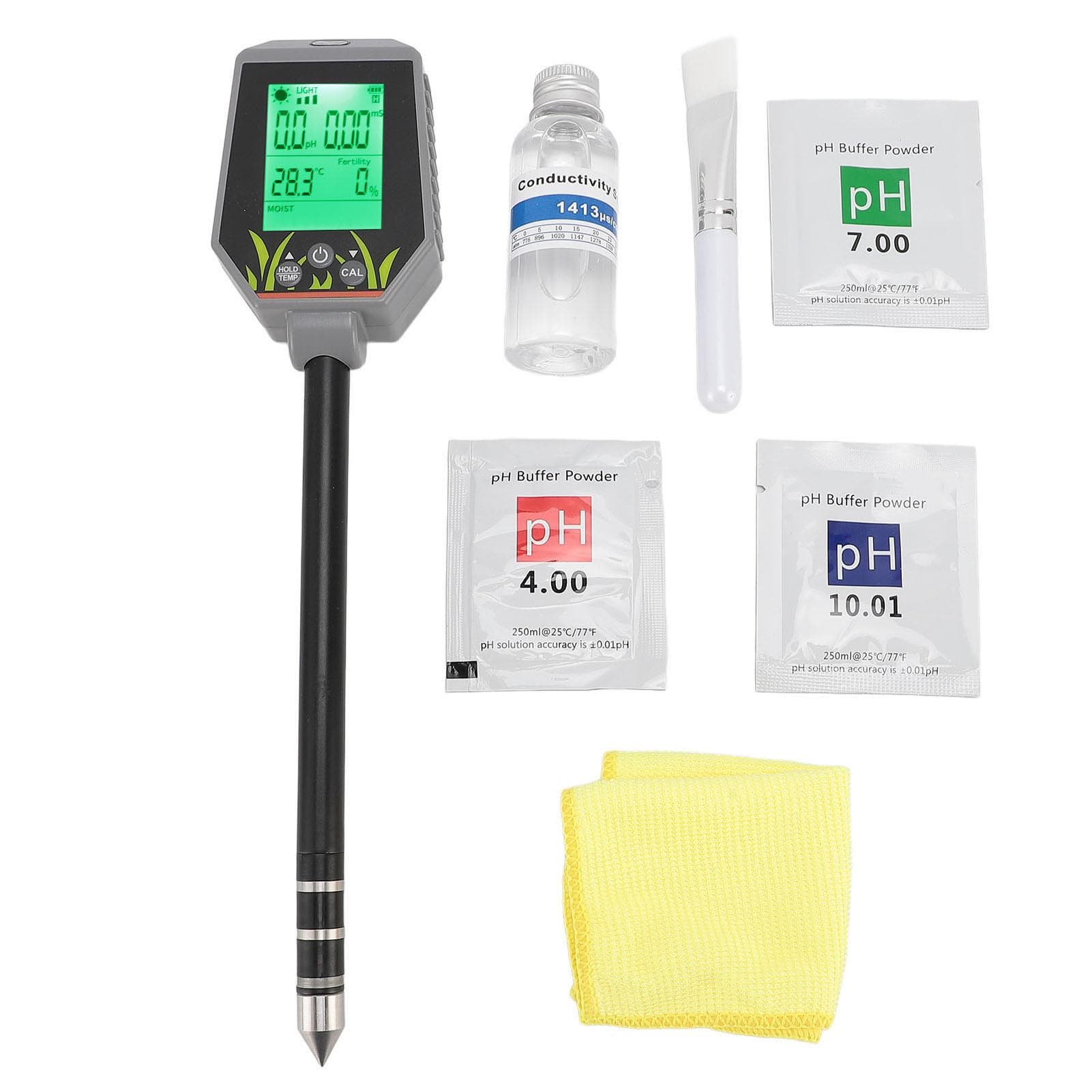 6 in 1 Soil PH Meter Kit PH EC Light Fertility Humidity Temperature Soil Digital Tester for Garden