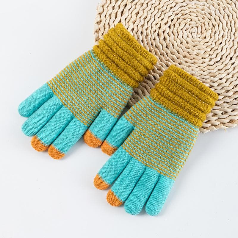 Autumn and Winter Women's Knitted Winter Gloves Cashmere Knitted Women's Warm Thick Gloves Touch Screen Ski Gloves blue/green