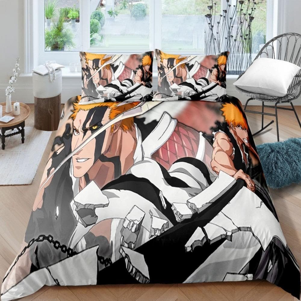 3D Bleach Kurosaki Ichigo Bedding Set Anime Duvet Covers Pillowcases Boys Comforter Bedding Sets Customized Bed Linen Bedclothes 200X200cm-3pcs