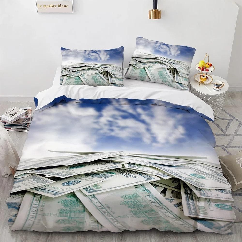 Money Duvet Cover Set Golden Coins Print Bedding Set Soft Comfortable Double Queen King Size Comforter Cover for Teens Adults AU Single 140x210cm
