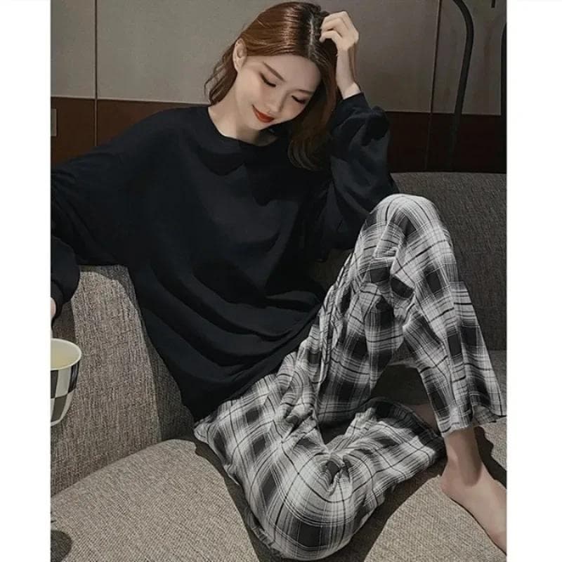 Women Pajamas with Chest Padded Ladies Spring and Autumn Long Sleeve Solid Color Striped Sleepwear Loungewear Student Nightwear 4XL