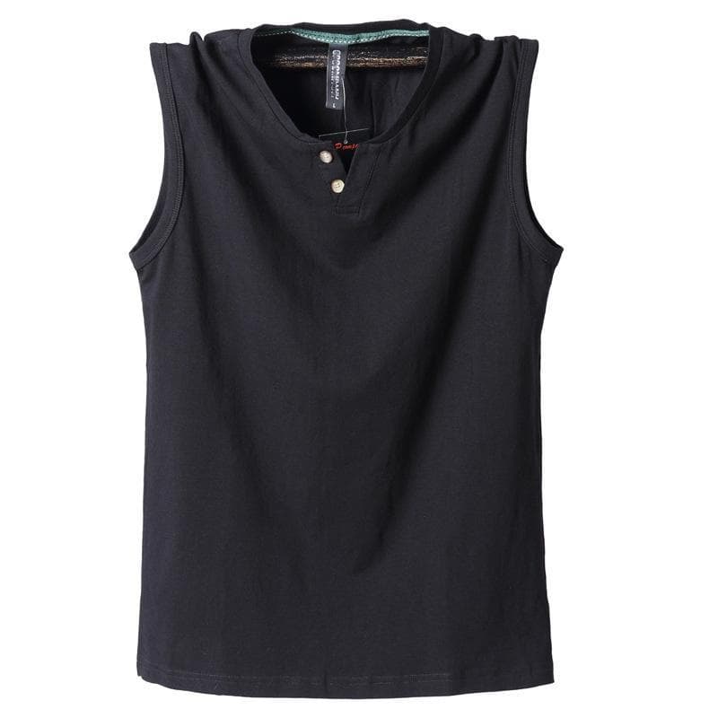 Summer Men's Sleeveless Cotton Sports T-shirts Large Size Loose Men's Vest Cut Shoulder T-shirt Breathable Absorb sweat Casual XXL black
