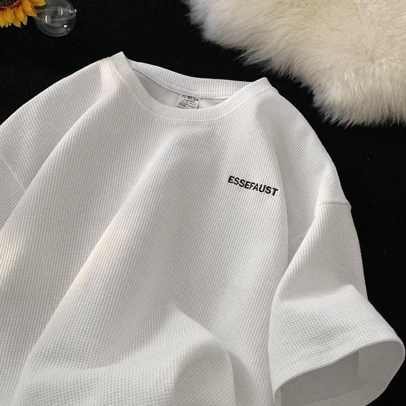 Unisex Japanese Trendy Waffle Short-Sleeve Loose Summer T-Shirt 3XL white